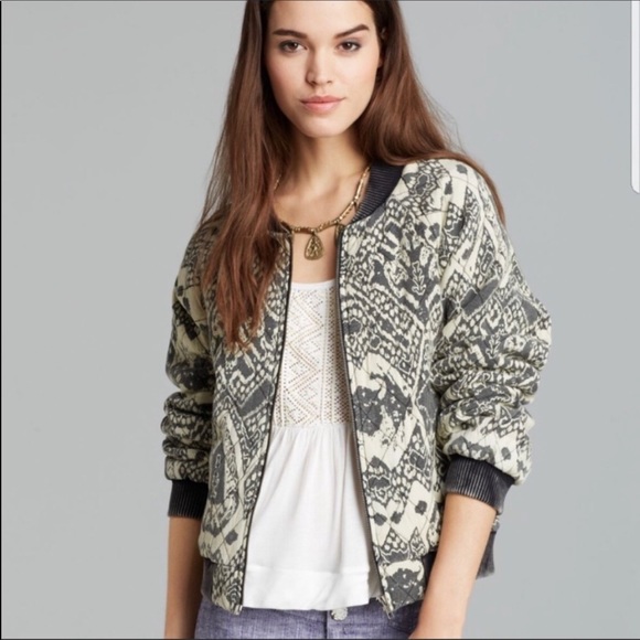 Free People Jackets & Blazers - Free People Black and Cream Bomber Jacket